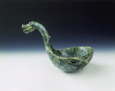 Green lead glazed ladle with dragon's head