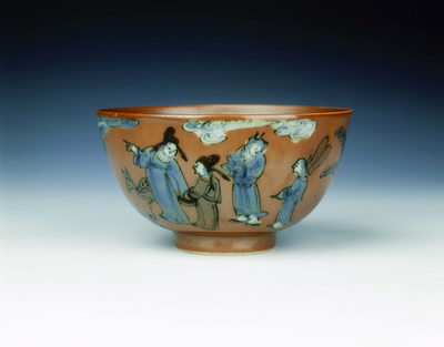Bowl with picnic scene and horses on a
