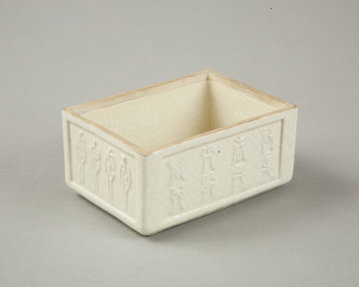 Soft paste rectangular vessel with characters in