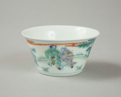 Doucai flared cup with two figures