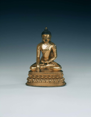 Gilt brass seated Sakyamuni Buddha
