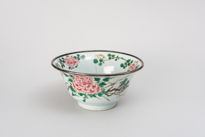Rose-verte bowl with peony and magnolia sprays