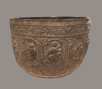 Burmese Silver Bowl with inscription19th century