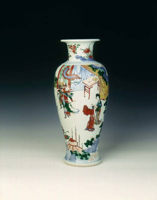 Polychrome vase with warriors in a garden
Late