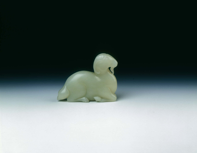 White jade broad-tailed sheep in seated