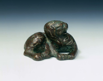 Bronze tiger weight with silver inlaysWestern