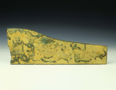 Gilt-bronze applique fragment with mythical