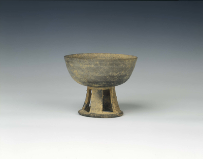 Grey pottery stem bowl with reticulated stemKorea
