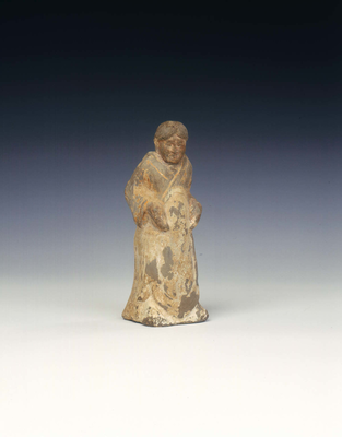 Black pottery figure of lady with bussle