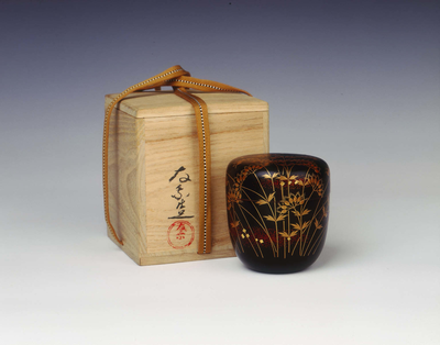 Lacquer natsume with original box signed 'Ujo