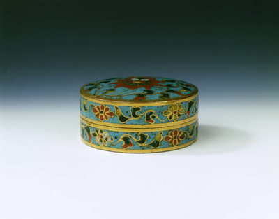 Cloisonne enamel covered box with lotus