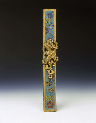 Cloisonne enamel paper weight with gilt bronze