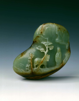 Jade landscape pebble of tethered horse and