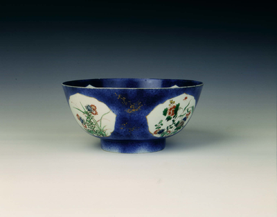 Souffle blue gilt ground bowl with famille verte