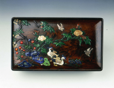 Zitan wood covered box with various inlays