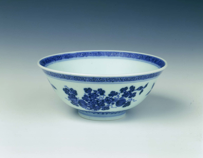 Blue and white bowl with three abundancesQing