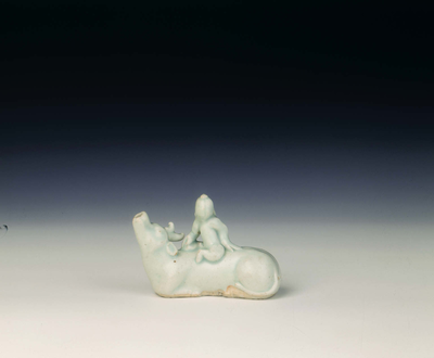 Qingbai waterdropper of a figure on mythical beast