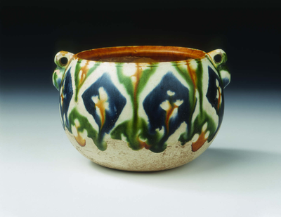 Sancai pottery jar with floral and geometric