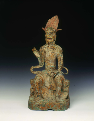 Dated gilt bronze door guardian figure Ming