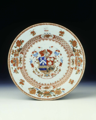 Famille rose plate with the arms of Alexander
