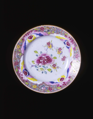 Pair of famille rose plates with peony and floral