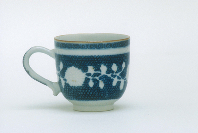 Blue and white coffee cup and saucerc.1755