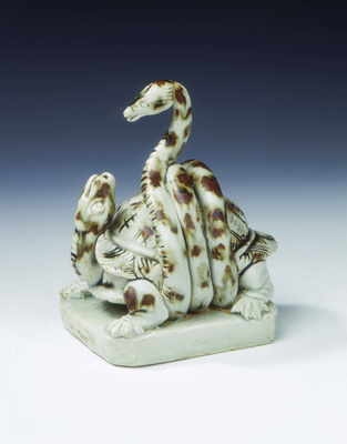 Tortoise and snake on a plinth