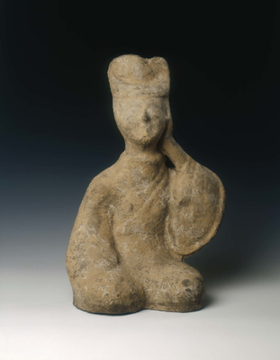 Unglazed pottery figure of a singerEastern Han