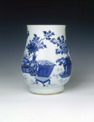 Ovoid blue and white vase with decoration of