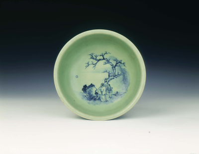 Celadon and underglaze blue bowl20th century
