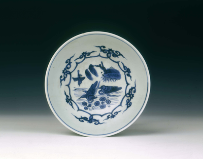 Blue and white bowl with ducks in a pond3rd