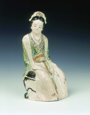 Cizhou figure of a seated lady with polychrome