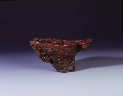 Rhino horn cup of flower shape with the seed pods