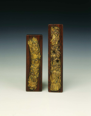 Pair of gilt pewter scroll weights
17th century